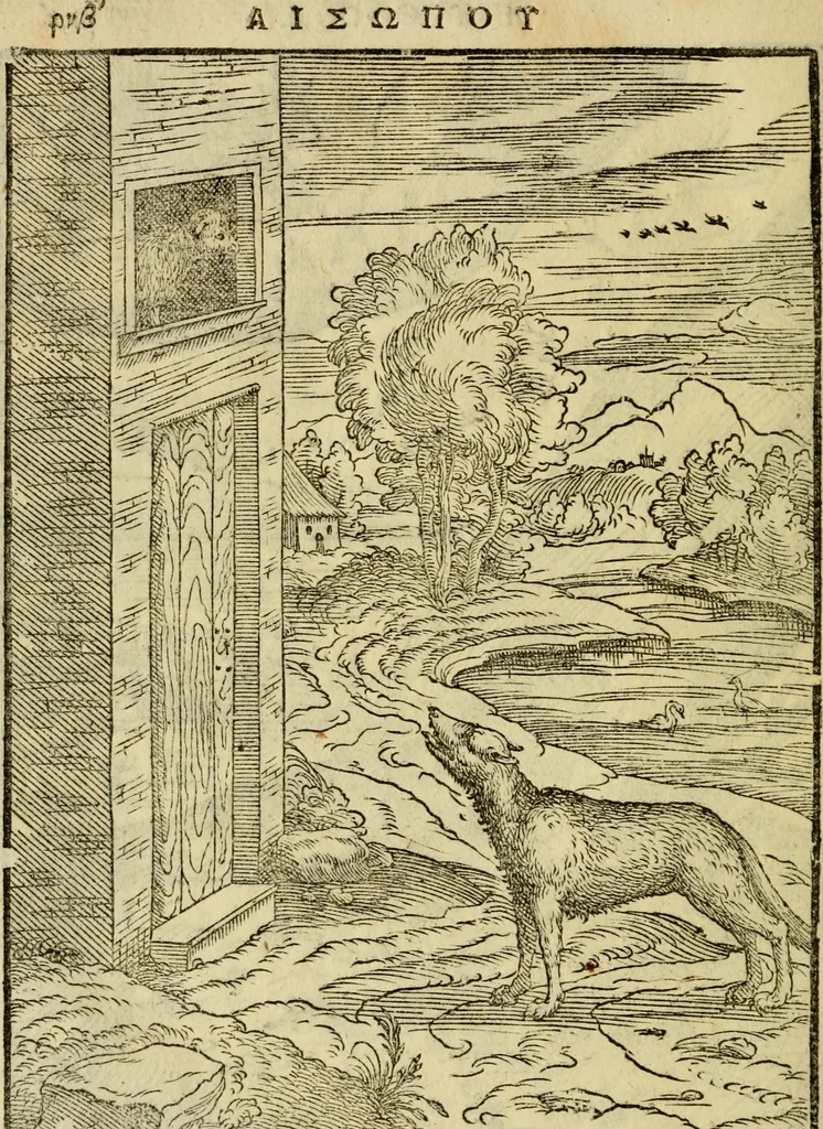 An illustration from Aisopou mythoi, 1644, leaf 153