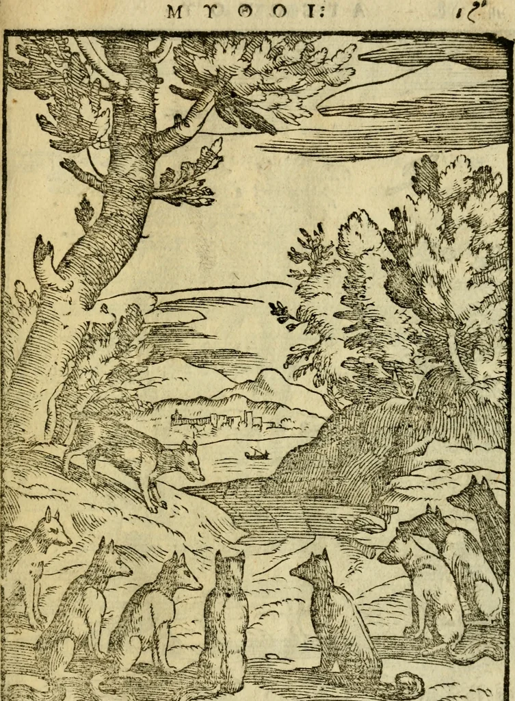 An illustration from Aisopou mythoi, 1644, leaf 18