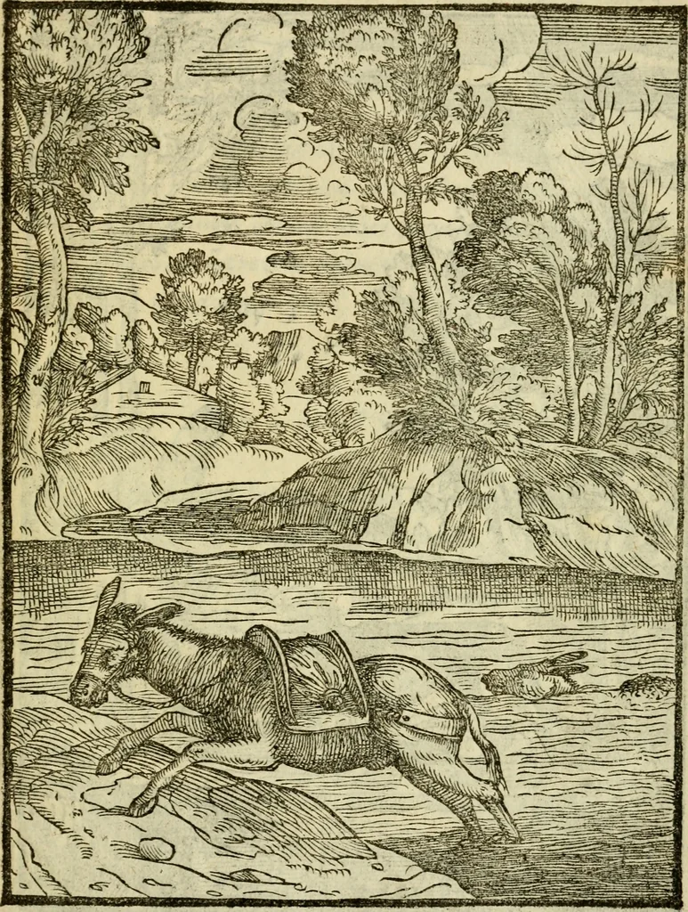 An illustration from Aisopou mythoi, 1644, leaf 182