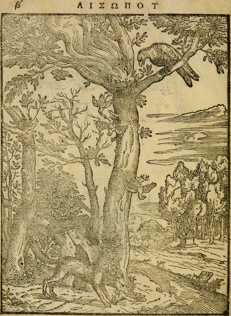 An illustration from Aisopou mythoi, 1644, leaf 3