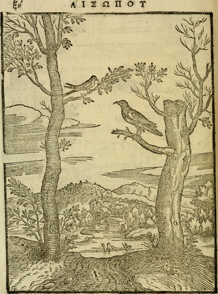 An illustration from Aisopou mythoi, 1644, leaf 69
