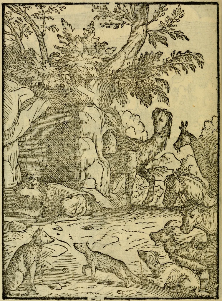 An illustration from Aisopou mythoi, 1644, leaf 87
