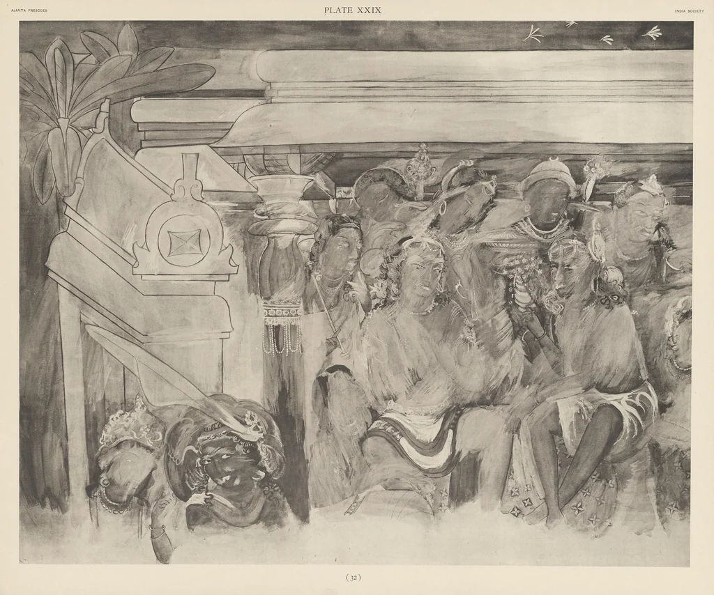 An illustration from Ajanta frescoes : being reproductions in colour and monochrome of frescoes in some of the caves at Ajanta after copies taken in the years 1909-1911 by Lady Herringham and her assistants, 1915, leaf 31