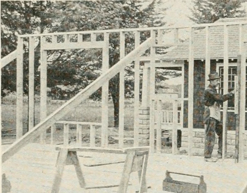 An illustration from Aladdin Manual of construction : containing practical methods covering every step necessary in the erection of Aladdin houses, barns, garages, etc. / prepared and illustrated by David S. Betcone, 1918, leaf 231
