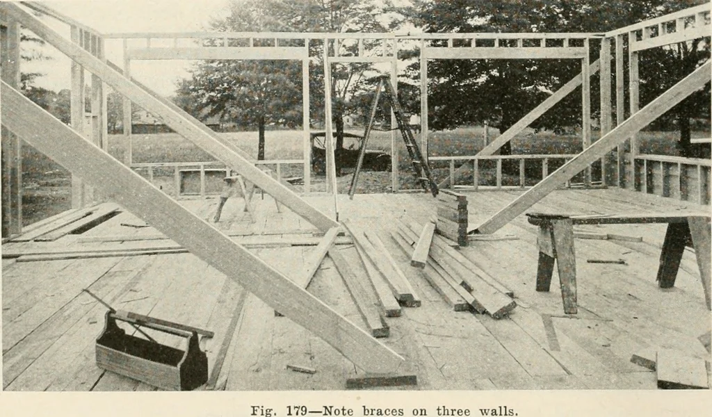 An illustration from Aladdin Manual of construction : containing practical methods covering every step necessary in the erection of Aladdin houses, barns, garages, etc. / prepared and illustrated by David S. Betcone, 1918, leaf 231