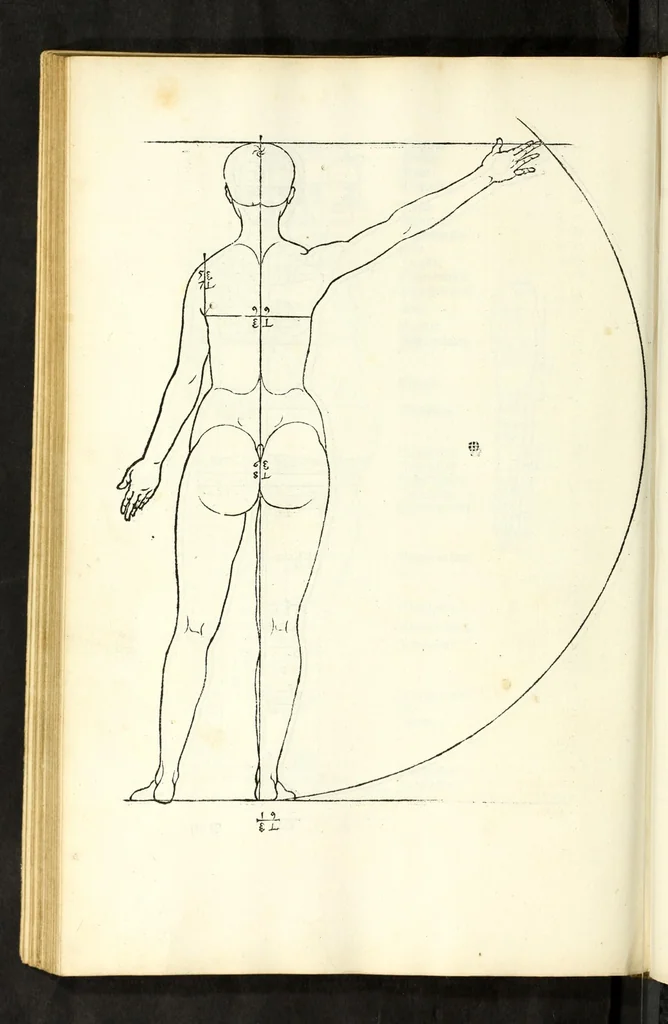 An illustration from Alberti Dureri Clarissimi pictoris et geometrae de symmetria partium in rectis formis humanorum corporum, 1532, leaf 154