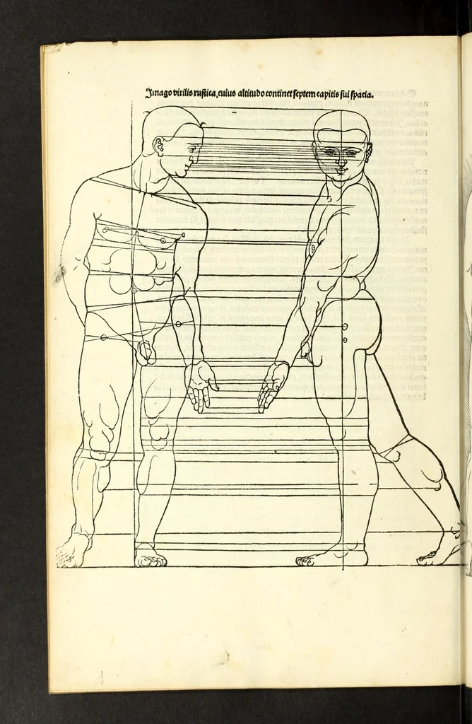 An illustration from Alberti Dureri Clarissimi pictoris et geometrae de symmetria partium in rectis formis humanorum corporum, 1532, leaf 250