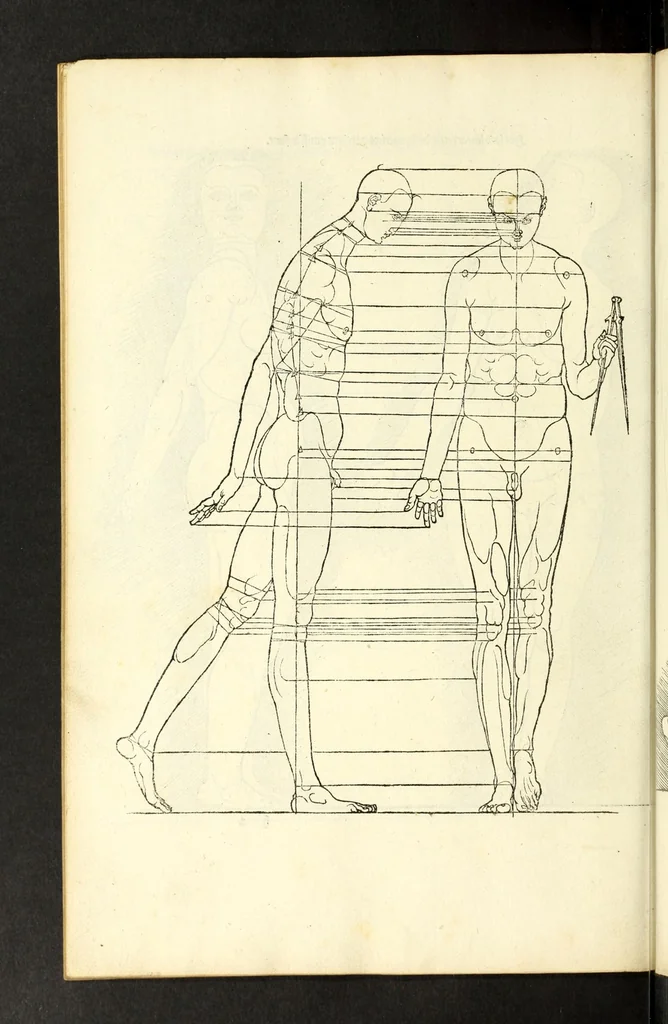 An illustration from Alberti Dureri Clarissimi pictoris et geometrae de symmetria partium in rectis formis humanorum corporum, 1532, leaf 254