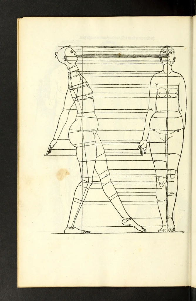 An illustration from Alberti Dureri Clarissimi pictoris et geometrae de symmetria partium in rectis formis humanorum corporum, 1532, leaf 256