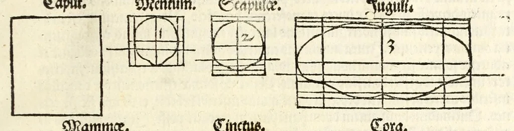An illustration from Alberti Dureri Clarissimi pictoris et geometrae de symmetria partium in rectis formis humanorum corporum, 1532, leaf 273
