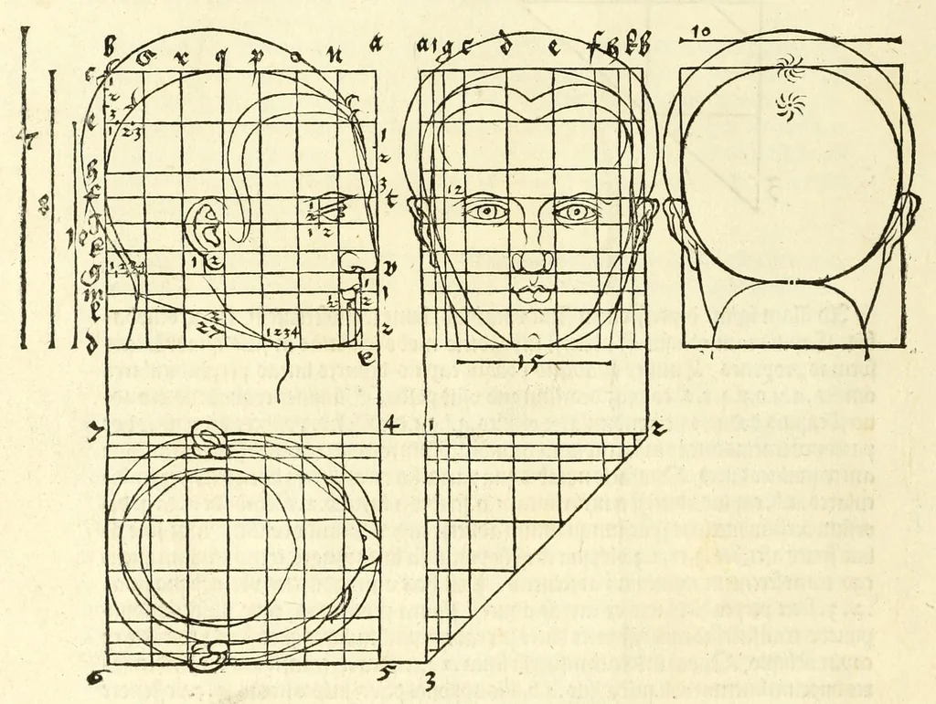 An illustration from Alberti Dureri Clarissimi pictoris et geometrae de symmetria partium in rectis formis humanorum corporum, 1532, leaf 68
