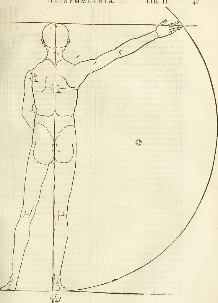 An illustration from Alberti Dvreri clarissimi pictoris et geometrae De symmetria partium humanorum corporum libri quatuor : è germanica lingua in latinam versi, 1557, leaf 100