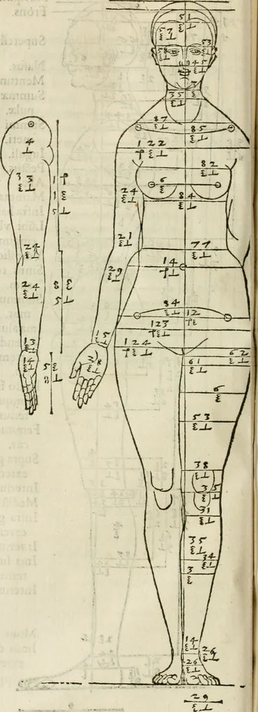 An illustration from Alberti Dvreri clarissimi pictoris et geometrae De symmetria partium humanorum corporum libri quatuor : è germanica lingua in latinam versi, 1557, leaf 111