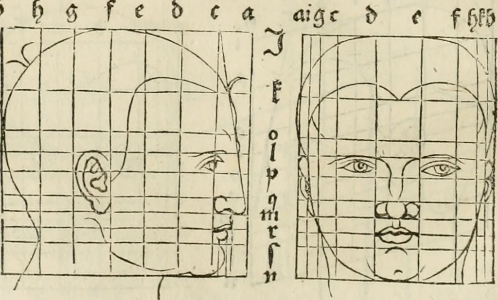 An illustration from Alberti Dvreri clarissimi pictoris et geometrae De symmetria partium humanorum corporum libri quatuor : è germanica lingua in latinam versi, 1557, leaf 165