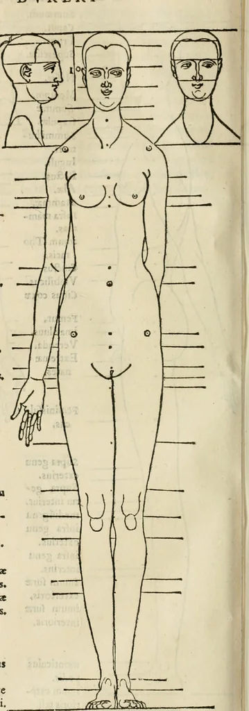 An illustration from Alberti Dvreri clarissimi pictoris et geometrae De symmetria partium humanorum corporum libri quatuor : è germanica lingua in latinam versi, 1557, leaf 185