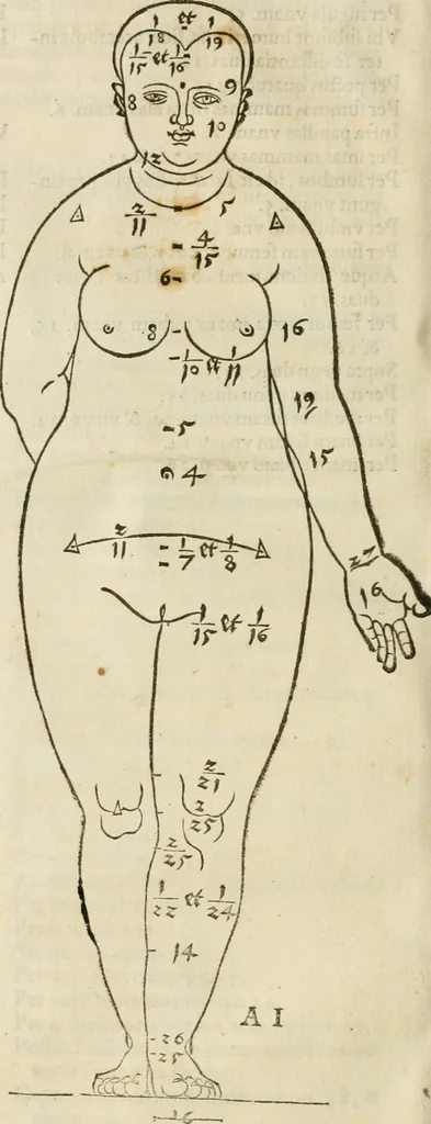 An illustration from Alberti Dvreri clarissimi pictoris et geometrae De symmetria partium humanorum corporum libri quatuor : è germanica lingua in latinam versi, 1557, leaf 19