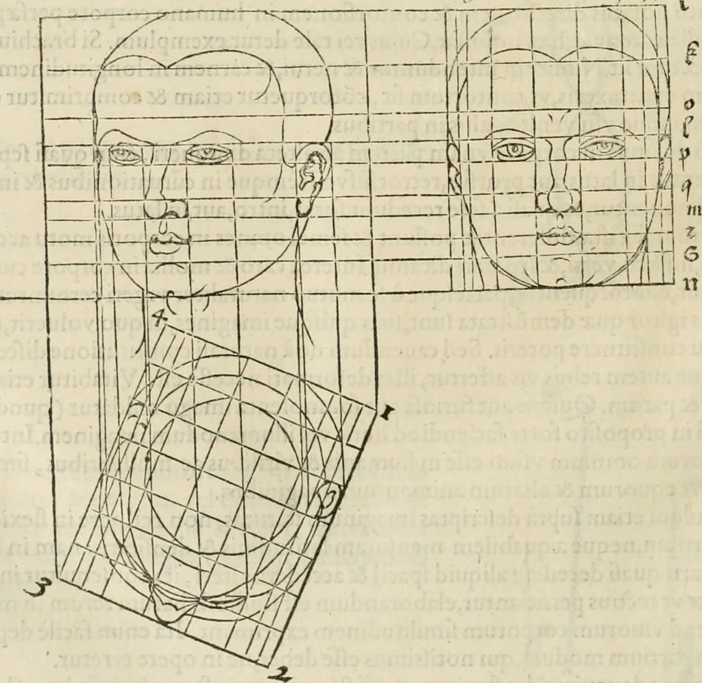 An illustration from Alberti Dvreri clarissimi pictoris et geometrae De symmetria partium humanorum corporum libri quatuor : è germanica lingua in latinam versi, 1557, leaf 211