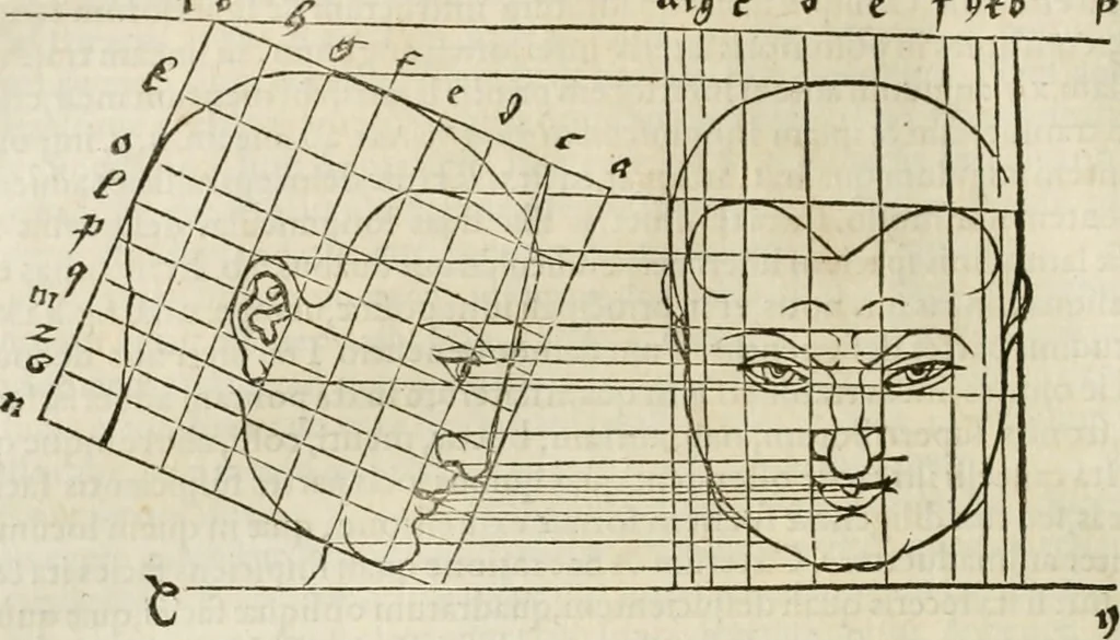 An illustration from Alberti Dvreri clarissimi pictoris et geometrae De symmetria partium humanorum corporum libri quatuor : è germanica lingua in latinam versi, 1557, leaf 213