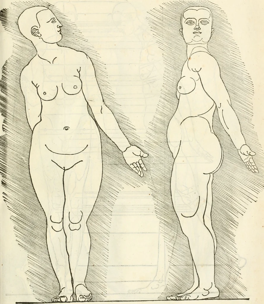 An illustration from Alberti Dvreri clarissimi pictoris et geometrae De symmetria partium humanorum corporum libri quatuor : è germanica lingua in latinam versi, 1557, leaf 218
