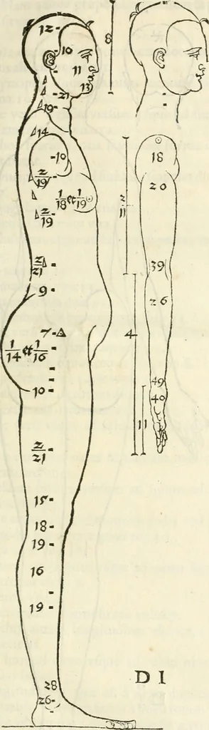 An illustration from Alberti Dvreri clarissimi pictoris et geometrae De symmetria partium humanorum corporum libri quatuor : è germanica lingua in latinam versi, 1557, leaf 40