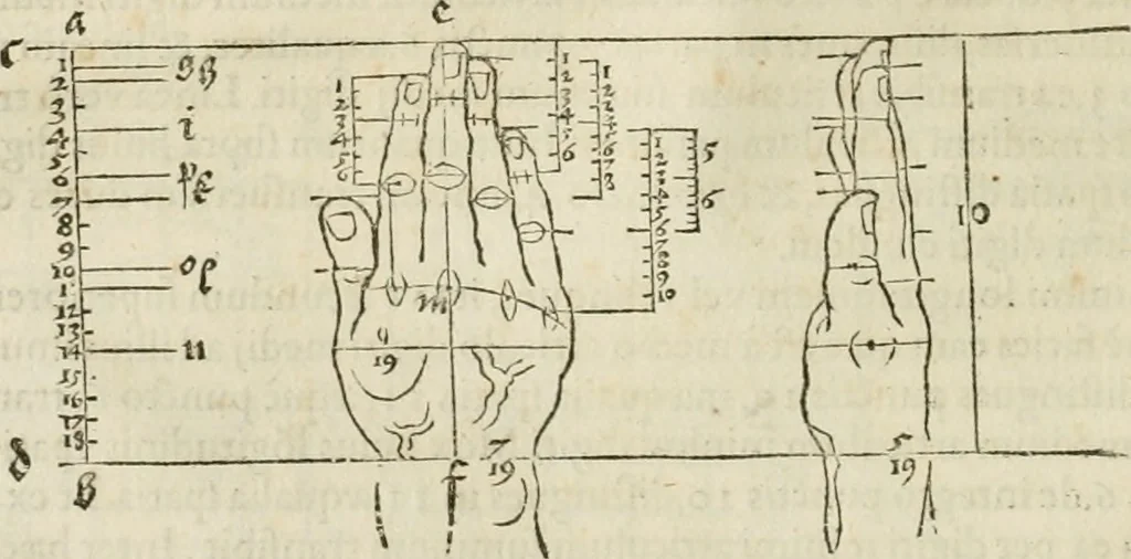 An illustration from Alberti Dvreri clarissimi pictoris et geometrae De symmetria partium humanorum corporum libri quatuor : è germanica lingua in latinam versi, 1557, leaf 55
