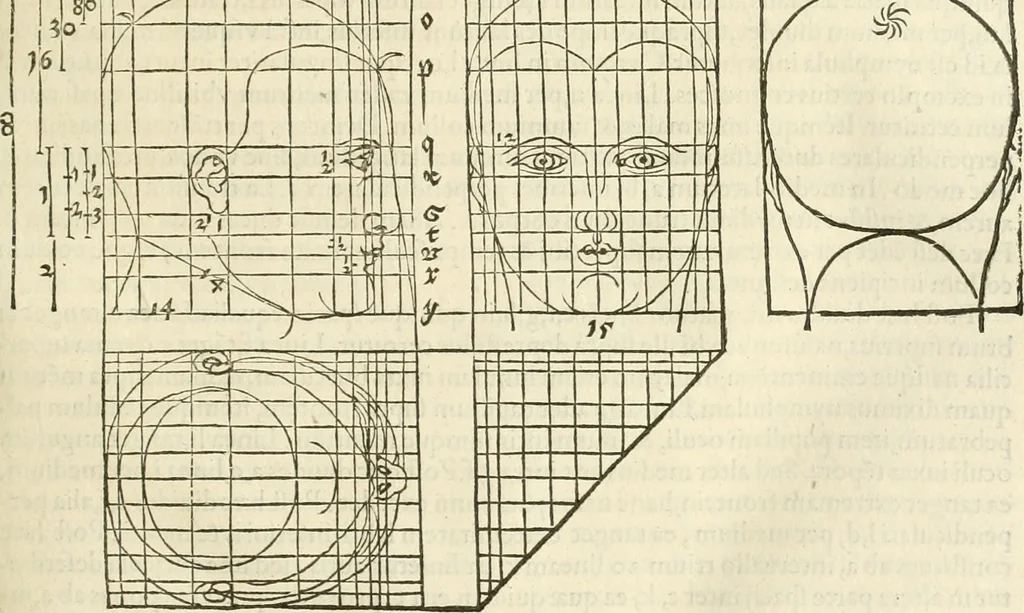 An illustration from Alberti Dvreri clarissimi pictoris et geometrae De symmetria partium humanorum corporum libri quatuor : è germanica lingua in latinam versi, 1557, leaf 60