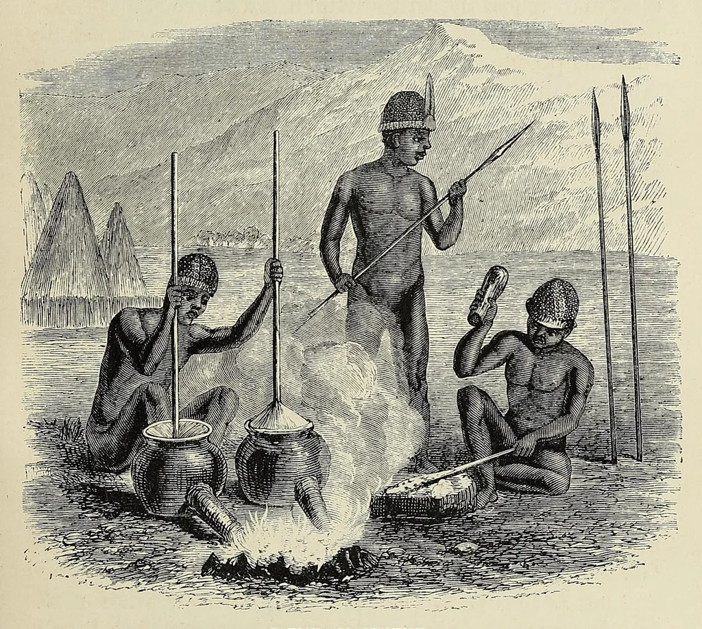 An illustration from The Albert Nyanza, great basin of the Nile, and explorations of the Nile sources, 1866, leaf 179