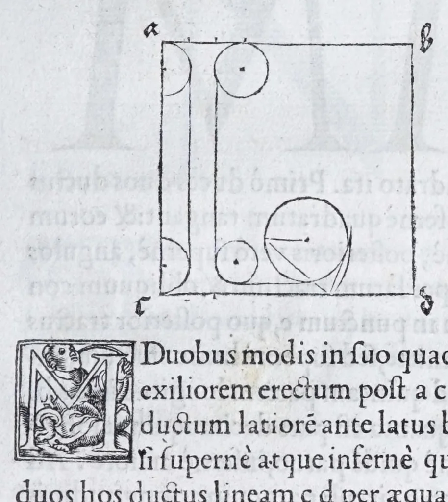 An illustration from Albertvs Dvrervs Nvrembergensis pictor hvivs aetatis celeberrimus, versus è Germanica lingua in Latinam : pictoribus, fabris aerariis ac lignariis, lapicidis, statuariis, & vniuersis demum qui circino, gnomone, libella, aut alioqui certa mensura opera sua examinant, propè necessarius, adeò exactè : quatuor his suaru[m] Institutionum geometricarum libris, lineas, superficies & solida corpora tractauit, adhibitis designationibus ad eam rem accommodatissimis : denuo ad scripti exemplaris fidem omnia diligenter recognita, emendatius iam in lucem exeunt, 1535, leaf 137