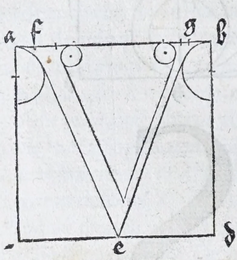 An illustration from Albertvs Dvrervs Nvrembergensis pictor hvivs aetatis celeberrimus, versus è Germanica lingua in Latinam : pictoribus, fabris aerariis ac lignariis, lapicidis, statuariis, & vniuersis demum qui circino, gnomone, libella, aut alioqui certa mensura opera sua examinant, propè necessarius, adeò exactè : quatuor his suaru[m] Institutionum geometricarum libris, lineas, superficies & solida corpora tractauit, adhibitis designationibus ad eam rem accommodatissimis : denuo ad scripti exemplaris fidem omnia diligenter recognita, emendatius iam in lucem exeunt, 1535, leaf 144