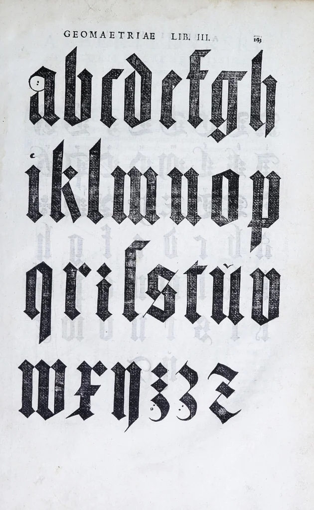 An illustration from Albertvs Dvrervs Nvrembergensis pictor hvivs aetatis celeberrimus, versus è Germanica lingua in Latinam : pictoribus, fabris aerariis ac lignariis, lapicidis, statuariis, & vniuersis demum qui circino, gnomone, libella, aut alioqui certa mensura opera sua examinant, propè necessarius, adeò exactè : quatuor his suaru[m] Institutionum geometricarum libris, lineas, superficies & solida corpora tractauit, adhibitis designationibus ad eam rem accommodatissimis : denuo ad scripti exemplaris fidem omnia diligenter recognita, emendatius iam in lucem exeunt, 1535, leaf 155