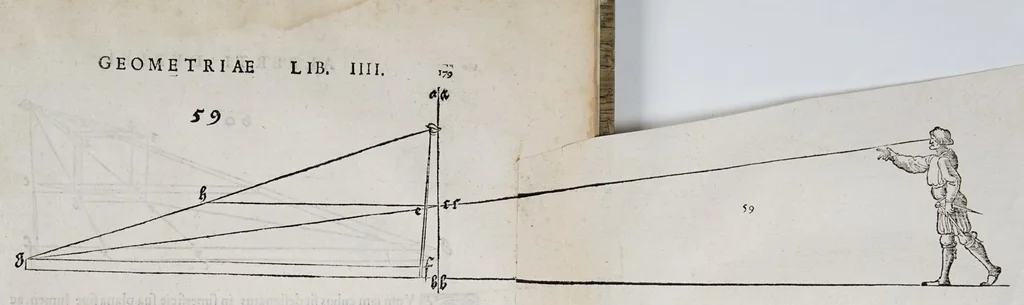 An illustration from Albertvs Dvrervs Nvrembergensis pictor hvivs aetatis celeberrimus, versus è Germanica lingua in Latinam : pictoribus, fabris aerariis ac lignariis, lapicidis, statuariis, & vniuersis demum qui circino, gnomone, libella, aut alioqui certa mensura opera sua examinant, propè necessarius, adeò exactè : quatuor his suaru[m] Institutionum geometricarum libris, lineas, superficies & solida corpora tractauit, adhibitis designationibus ad eam rem accommodatissimis : denuo ad scripti exemplaris fidem omnia diligenter recognita, emendatius iam in lucem exeunt, 1535, leaf 191