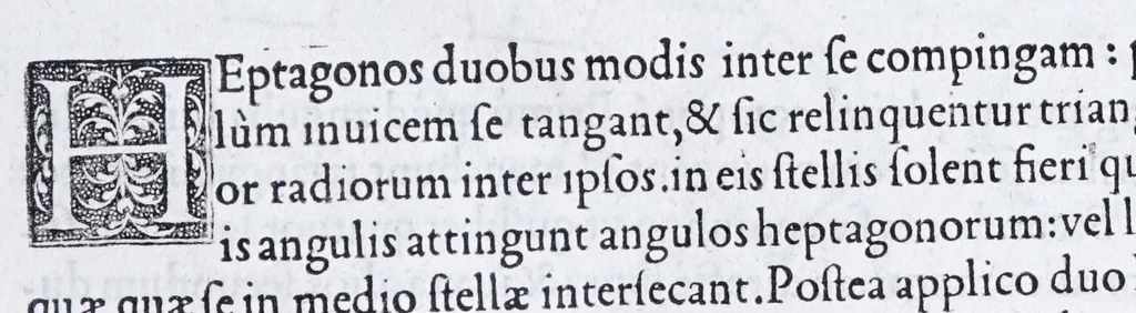 An illustration from Albertvs Dvrervs Nvrembergensis pictor hvivs aetatis celeberrimus, versus è Germanica lingua in Latinam : pictoribus, fabris aerariis ac lignariis, lapicidis, statuariis, & vniuersis demum qui circino, gnomone, libella, aut alioqui certa mensura opera sua examinant, propè necessarius, adeò exactè : quatuor his suaru[m] Institutionum geometricarum libris, lineas, superficies & solida corpora tractauit, adhibitis designationibus ad eam rem accommodatissimis : denuo ad scripti exemplaris fidem omnia diligenter recognita, emendatius iam in lucem exeunt, 1535, leaf 77