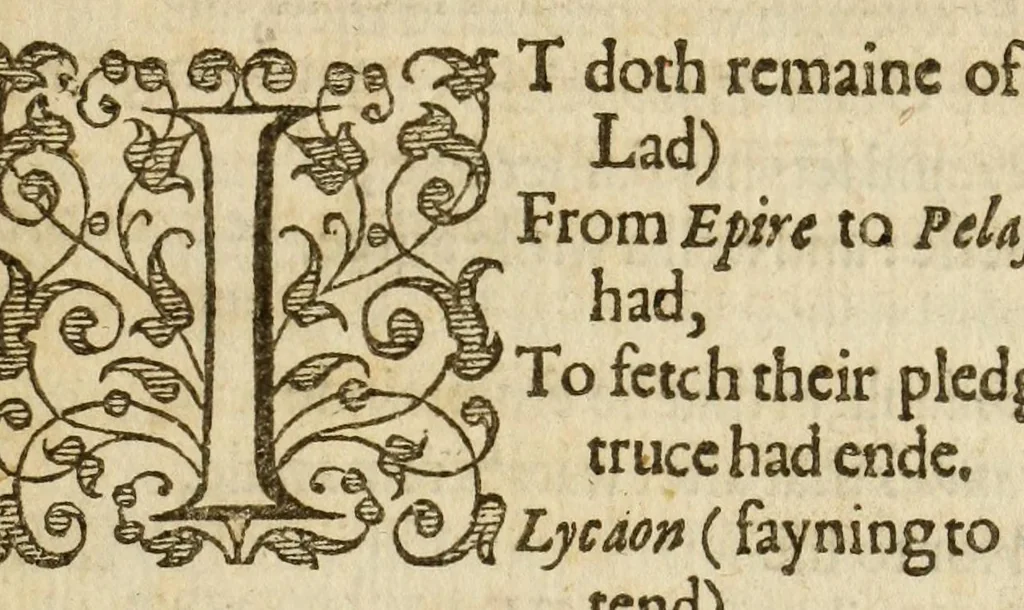 An illustration from Albions England : a continued historie of the same kingdome, from the originals of the first inhabitants thereof : with most the chiefe alterations and accidents theare hapning, vnto, and in the happie raigne of our now most gracious soueraigne, Queene Elizabeth : not barren in varietie of inuentiue and historicall intermixtures, 1602, leaf 31