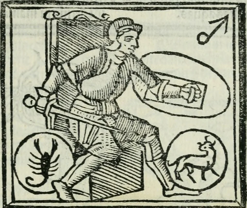 An illustration from Albumasar, De magnis [con]iunctionibus, anno[rum] reuolutio[n]ibus, ac eo[rum] profectionibus octo [con]tines tractatus, 1515, leaf 136