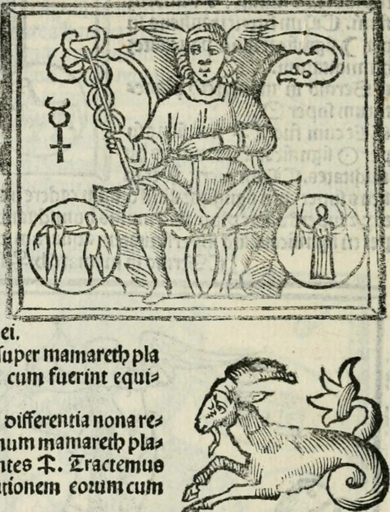 An illustration from Albumasar, De magnis [con]iunctionibus, anno[rum] reuolutio[n]ibus, ac eo[rum] profectionibus octo [con]tines tractatus, 1515, leaf 151