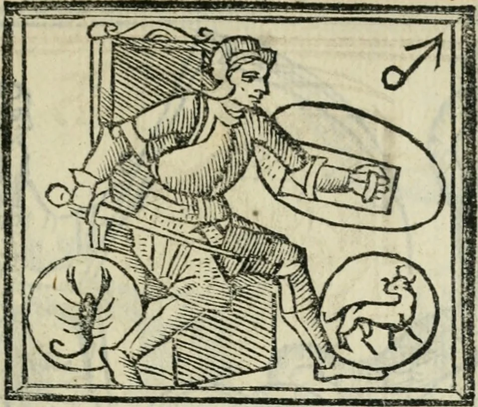 An illustration from Albumasar, De magnis [con]iunctionibus, anno[rum] reuolutio[n]ibus, ac eo[rum] profectionibus octo [con]tines tractatus, 1515, leaf 46