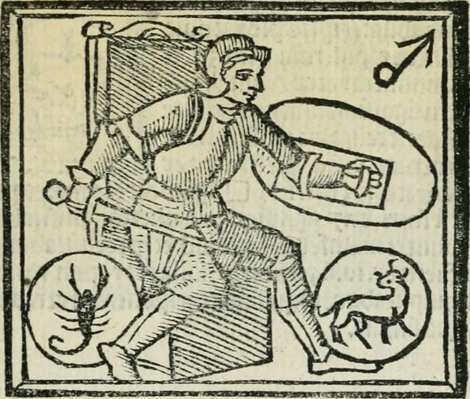 An illustration from Albumasar, De magnis [con]iunctionibus, anno[rum] reuolutio[n]ibus, ac eo[rum] profectionibus octo [con]tines tractatus, 1515, leaf 54