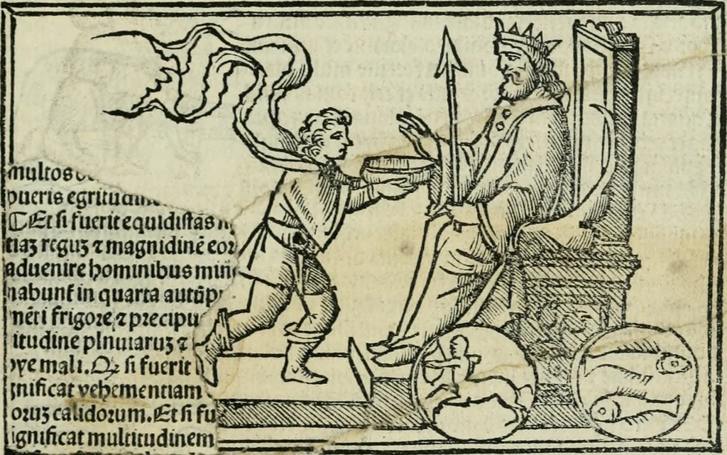 An illustration from Albumasar, De magnis [con]iunctionibus, anno[rum] reuolutio[n]ibus, ac eo[rum] profectionibus octo [con]tines tractatus, 1515, leaf 80