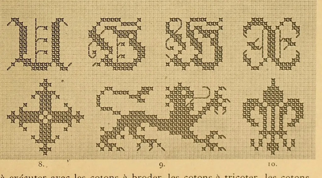An illustration from Album de broderies au point de croix, 1890, leaf 9
