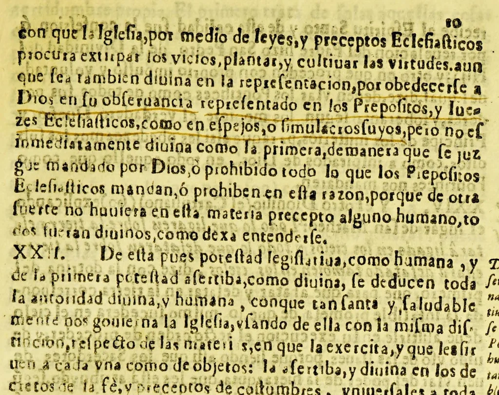An illustration from Alegacion juridica, historico-politica, en defensa de la jurisdicion real, : y ilustracion de la provision de 20. de febrero del año passado 1684. despachada por el gouierno superior, y reducida a ordenança en el tom. I. fol. 311. Sobre que en recebir los corregidores de este reyno informaciones secretas de oficio, ò a instancia de parte, en orden a aueriguar como obseruan los curas, y dotrineros las disposiciones canonicas, synodales, cedulas, y ordenanças de Su Magestad, que tratan de las obenciones que deuen lleuar a los Indios a fin solo de dar cuenta con ellas a sus prelados, y al gouierno superior de estos reynos para que lo remedien, no se contrauiene en cosa alguna a la inmunidad de la iglesia. Escrita de orden del excel.mo senor duque de la Palata, virrey destos reynos, 1685, leaf 27