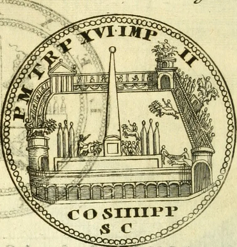 An illustration from Alexandri Donati e Societate Jesu Roma vetus ac recens : utriusque ædificiis illustrata : in multis locis aucta, castigatior reddita, indice locupletissimo & figuris aeneis illustrata, 1695, leaf 377