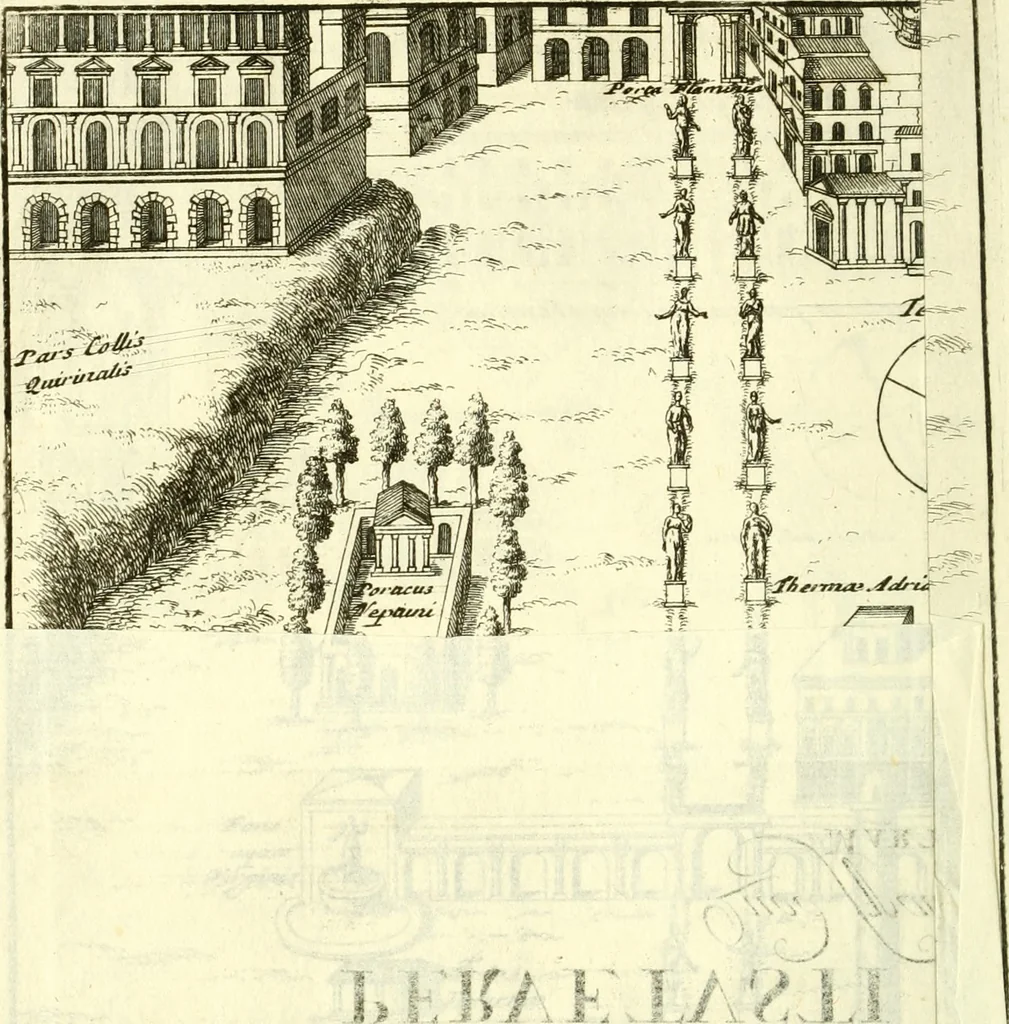 An illustration from Alexandri Donati e Societate Jesu Roma vetus ac recens : utriusque ædificiis illustrata : in multis locis aucta, castigatior reddita, indice locupletissimo & figuris aeneis illustrata, 1695, leaf 421
