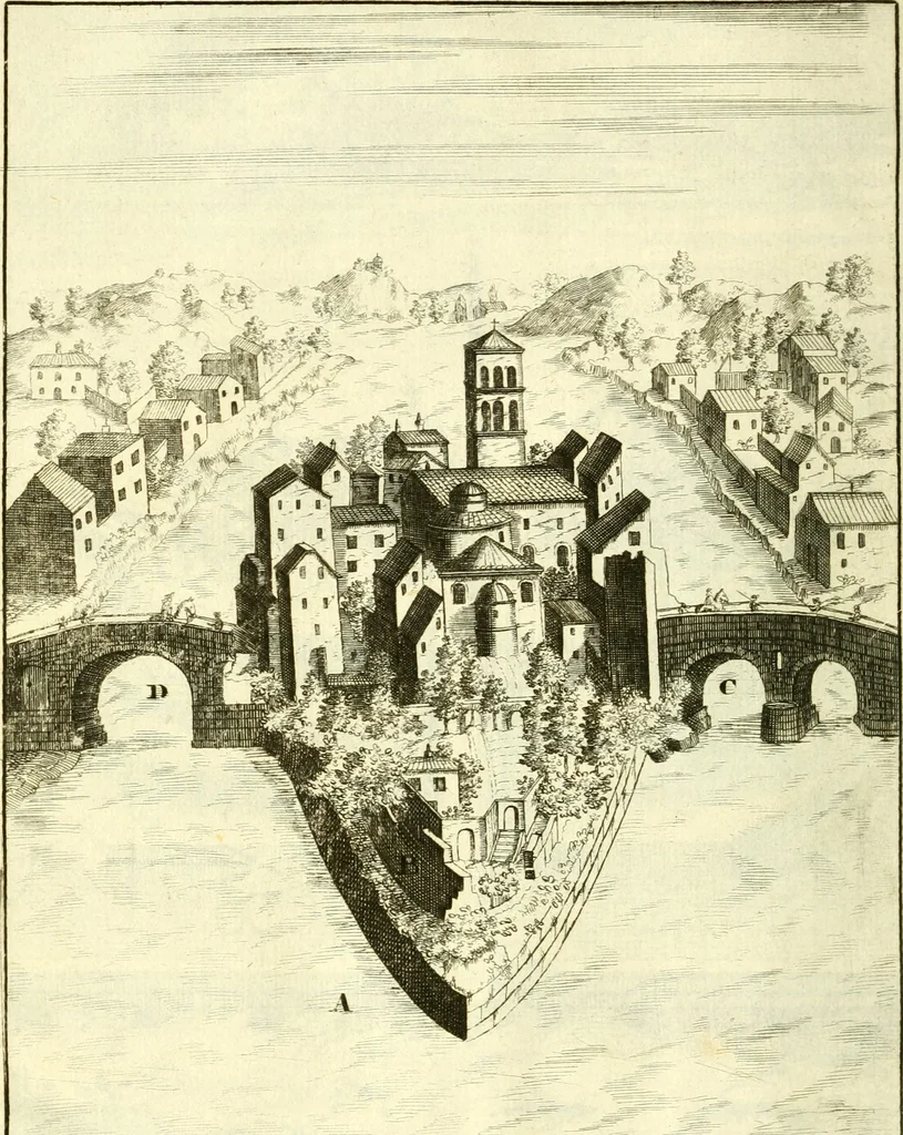 An illustration from Alexandri Donati e Societate Jesu Roma vetus ac recens : utriusque ædificiis illustrata : in multis locis aucta, castigatior reddita, indice locupletissimo & figuris aeneis illustrata, 1695, leaf 43