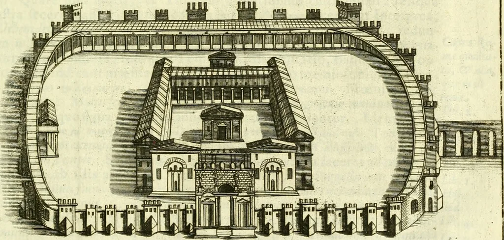 An illustration from Alexandri Donati e Societate Jesu Roma vetus ac recens : utriusque ædificiis illustrata : in multis locis aucta, castigatior reddita, indice locupletissimo & figuris aeneis illustrata, 1695, leaf 64