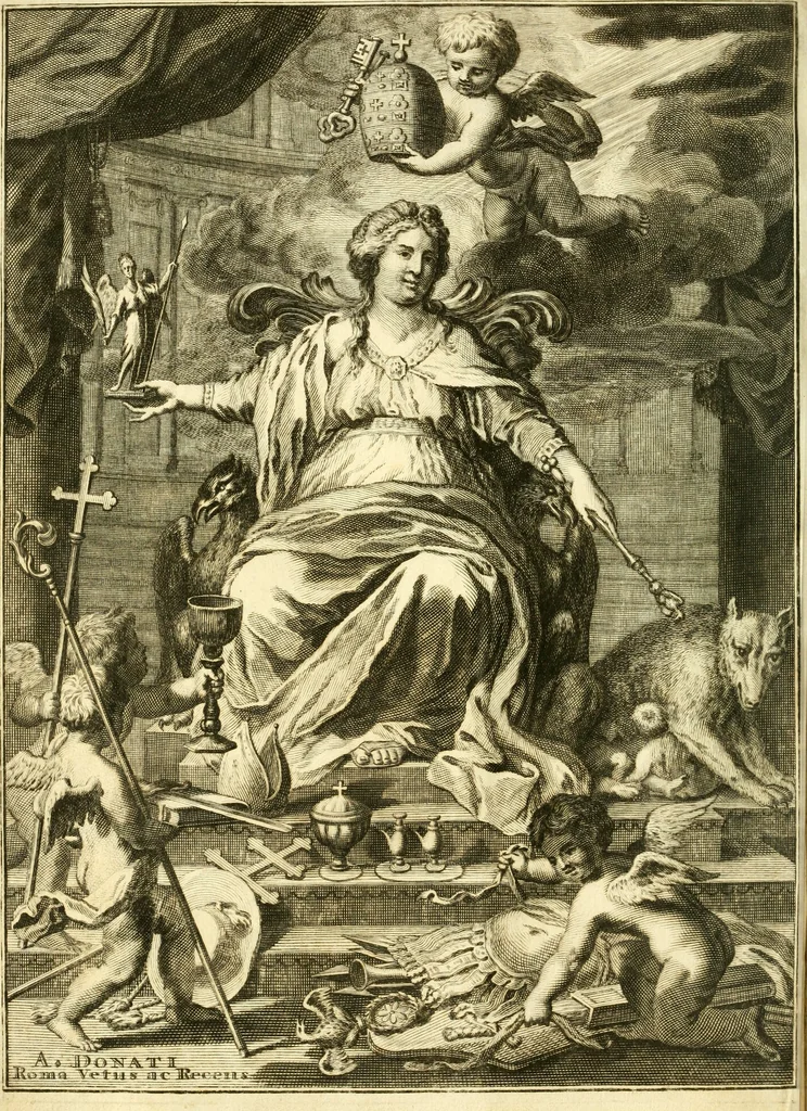 An illustration from Alexandri Donati e Societate Jesu Roma vetus ac recens : utriusque ædificiis illustrata : in multis locis aucta, castigatior reddita, indice locupletissimo & figuris aeneis illustrata, 1695, leaf 7