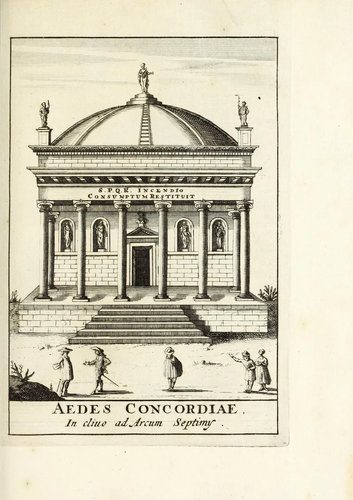 An illustration from Alexandri Donati e Societate Jesu, Roma vetus ac recens, utriusque aedificiis illustrata : in multis locis aucta, castigatior reddita, indice locupletissimo, & figuris aeneis illustrata, 1695, leaf 169