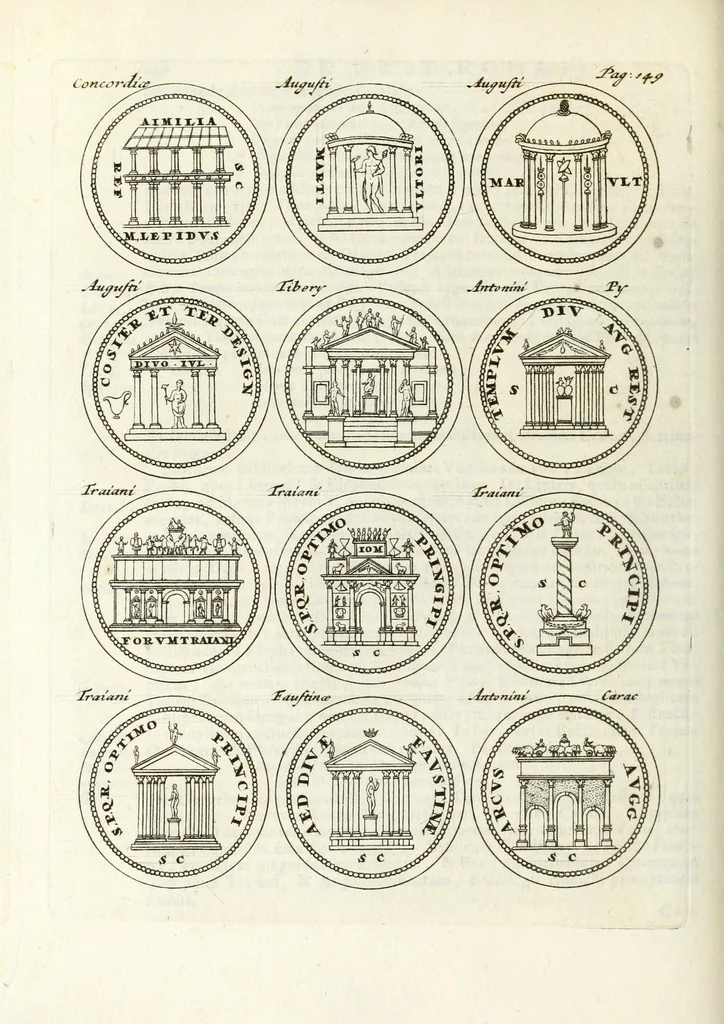 An illustration from Alexandri Donati e Societate Jesu, Roma vetus ac recens, utriusque aedificiis illustrata : in multis locis aucta, castigatior reddita, indice locupletissimo, & figuris aeneis illustrata, 1695, leaf 224