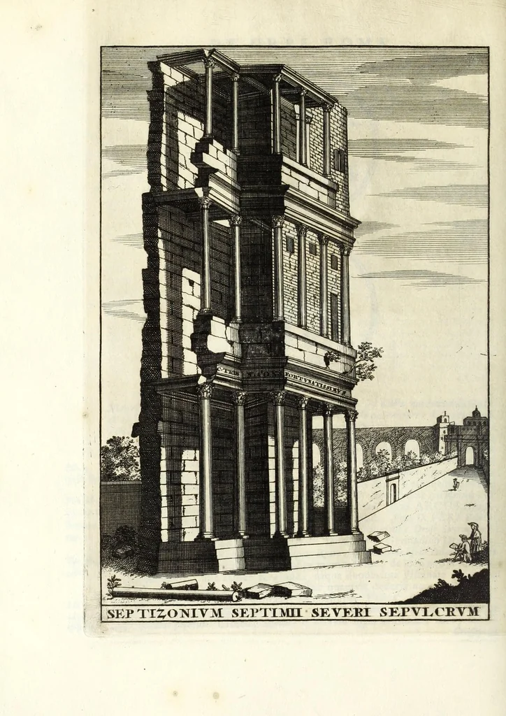 An illustration from Alexandri Donati e Societate Jesu, Roma vetus ac recens, utriusque aedificiis illustrata : in multis locis aucta, castigatior reddita, indice locupletissimo, & figuris aeneis illustrata, 1695, leaf 368