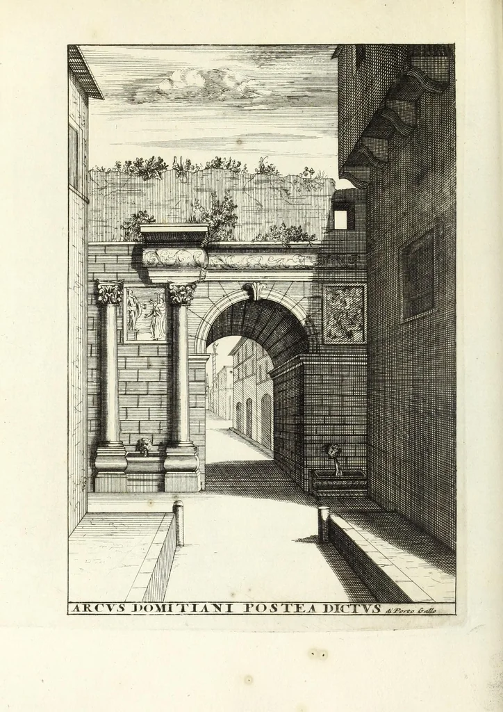 An illustration from Alexandri Donati e Societate Jesu, Roma vetus ac recens, utriusque aedificiis illustrata : in multis locis aucta, castigatior reddita, indice locupletissimo, & figuris aeneis illustrata, 1695, leaf 414
