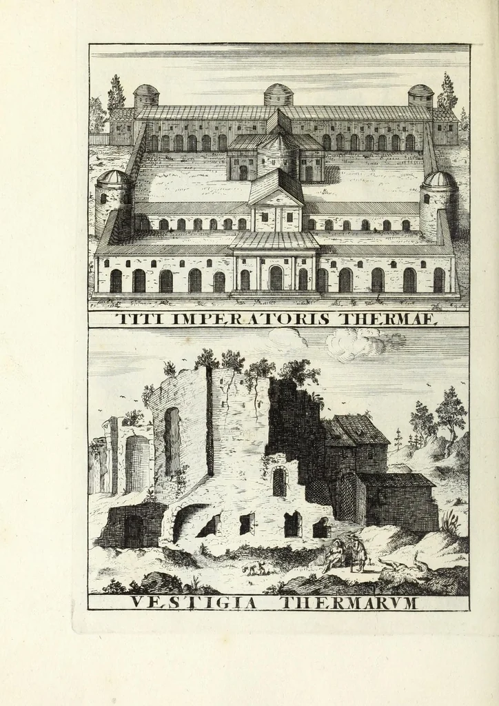 An illustration from Alexandri Donati e Societate Jesu, Roma vetus ac recens, utriusque aedificiis illustrata : in multis locis aucta, castigatior reddita, indice locupletissimo, & figuris aeneis illustrata, 1695, leaf 454